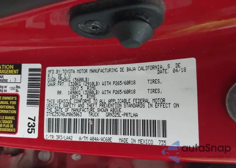 2018 Toyota Tacoma Limited из США, поврежденный, VIN 3TMEZ5CN8JM065063